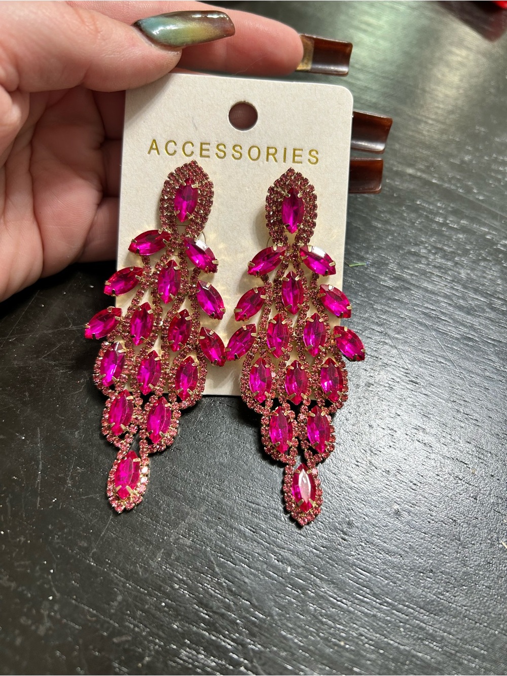 Accessorize Hot Pink Crystal Chandelier Earrings
